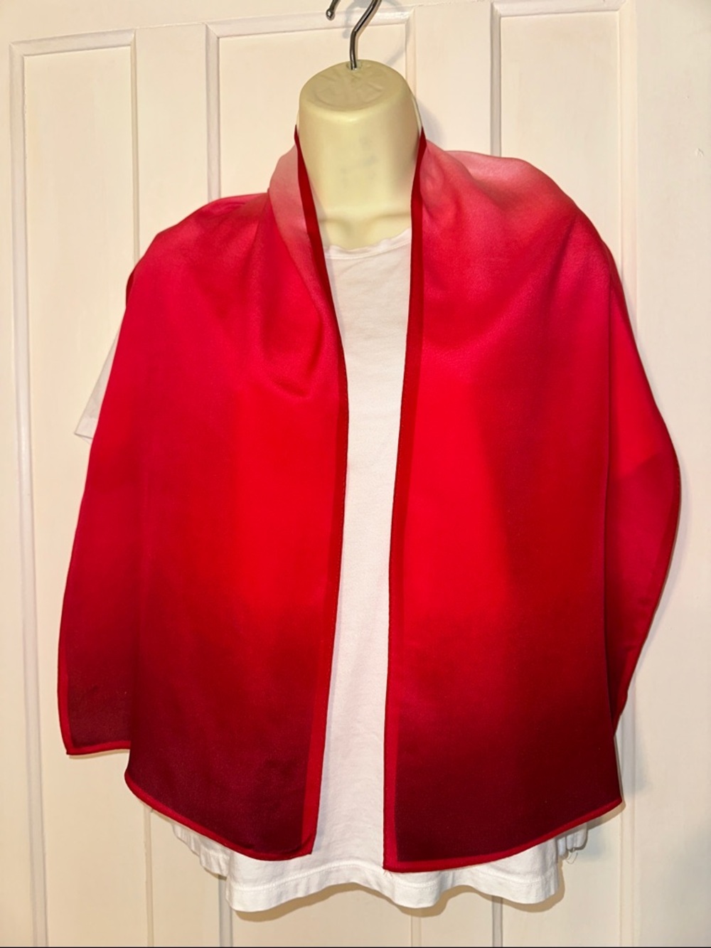 Vintage Mid Century Deep Red to Light Pink Hombre Long Satin Scarf